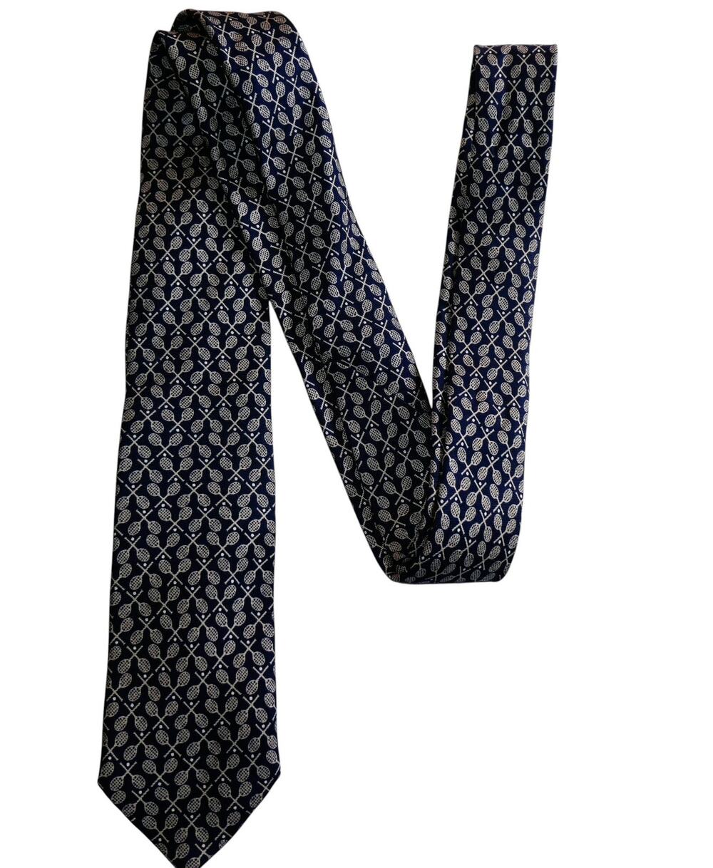 Banana Republic Tie Mens One Size Blue Tennis Racket Print 100% Silk USA